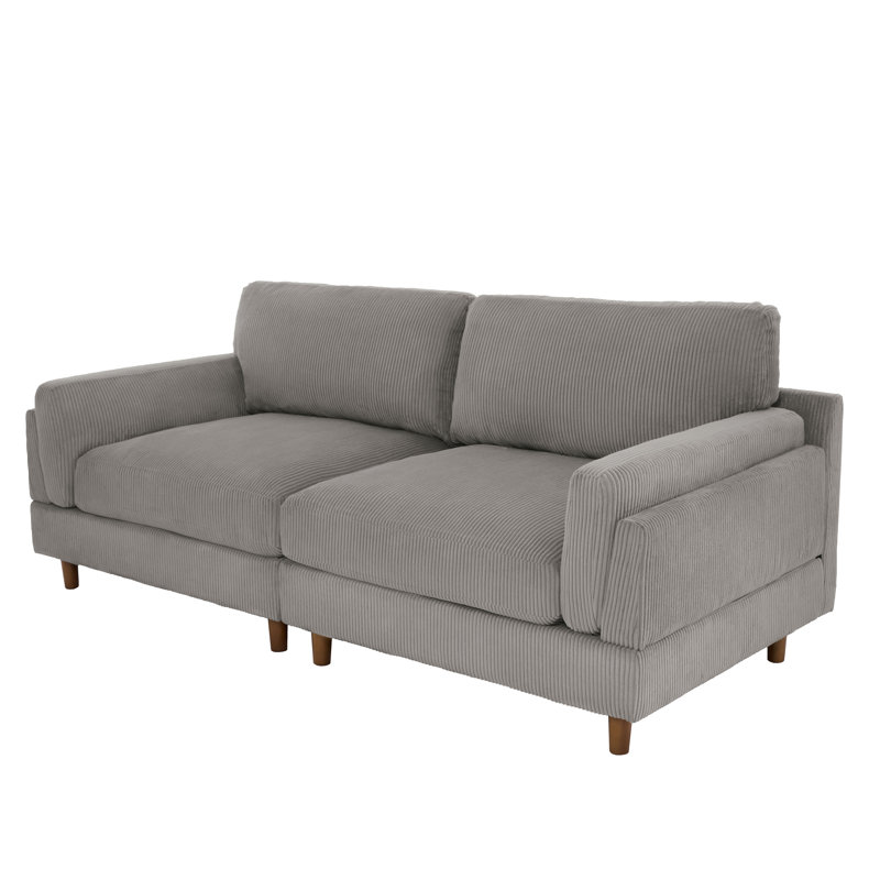 Canapé à accoudoirs carrés de 90,3 po Vontavious, Velours côtelé gris pâle