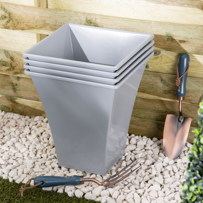 Wham Metallica Square Planters, Grey, 31.5cm H x 28cm W x 28cm D