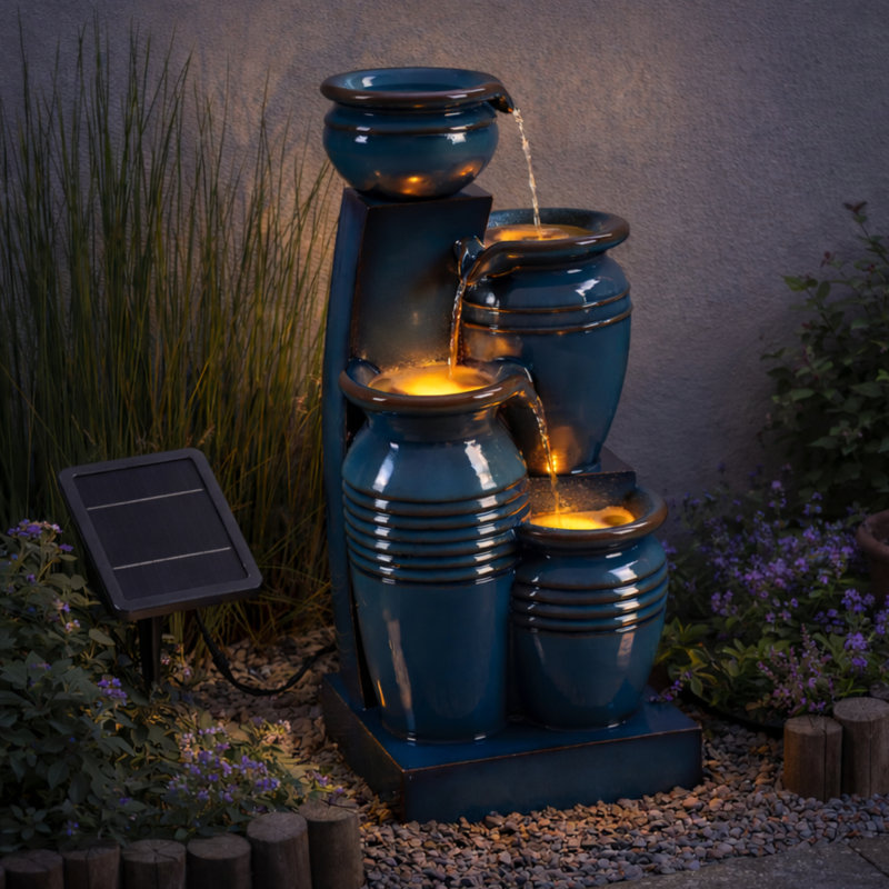 Wakiyan Outdoor Weather Resistant Cascade Fountain with Lights, Blue