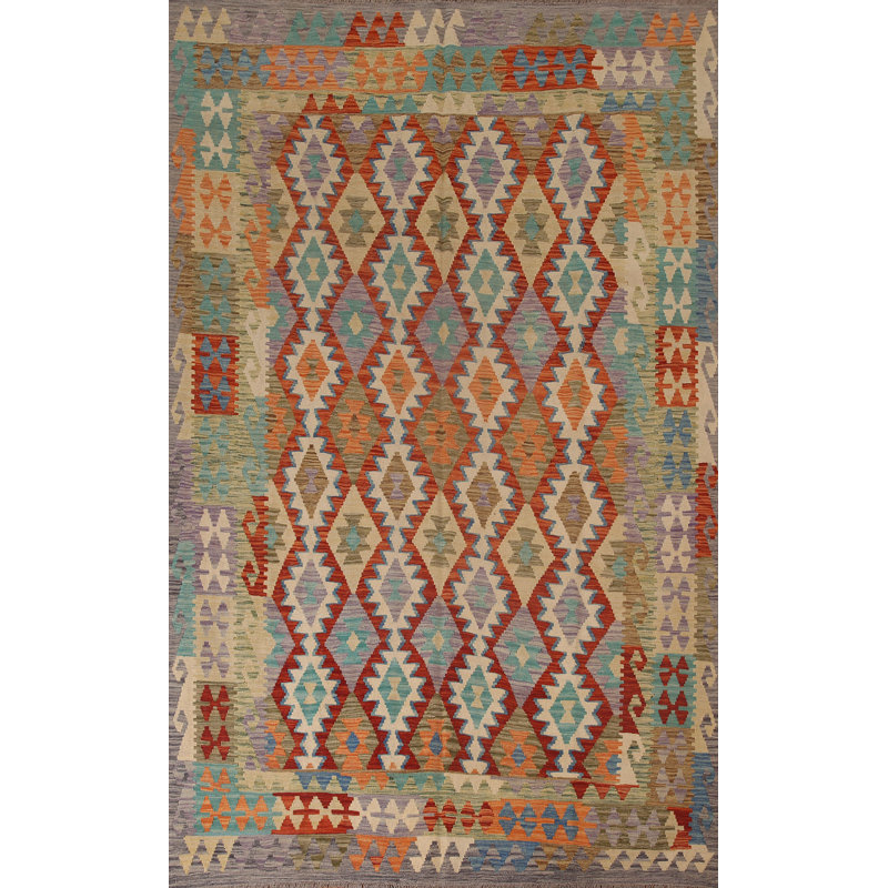 Tapis géométrique réversible kilim 7 x 9