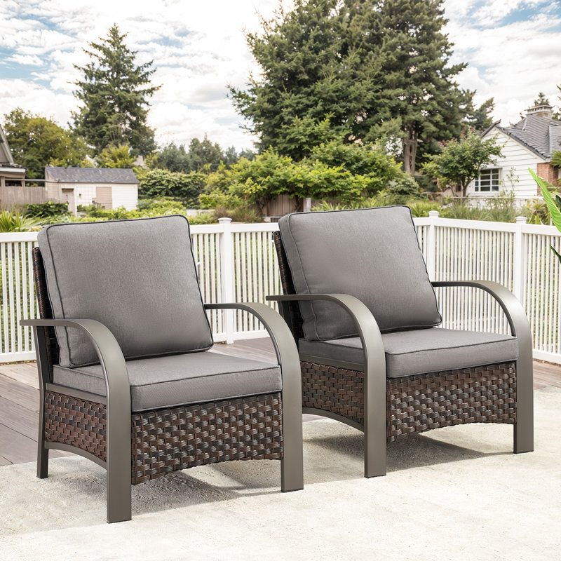 Bobra Patio Wicker Outdoor Club Chair with Cushions(Set of 2), Gray