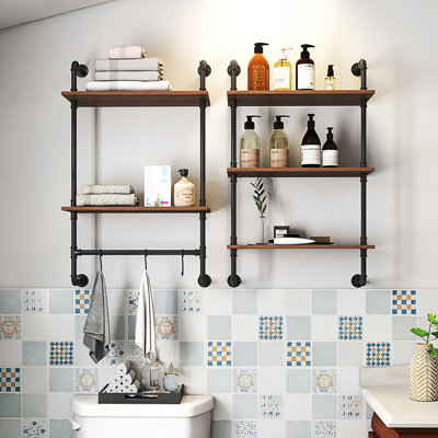 Industrial Pipe Shelf, 3 Tier And 2 Tier Wall Mounted Shelves, Display Shelves,Farmhouse Kitchen Bar Shelf