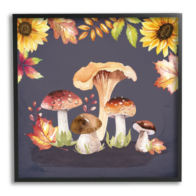 "Woodland Mushroom Autumnal Foliage" - Cadre flottant, impression sur bois