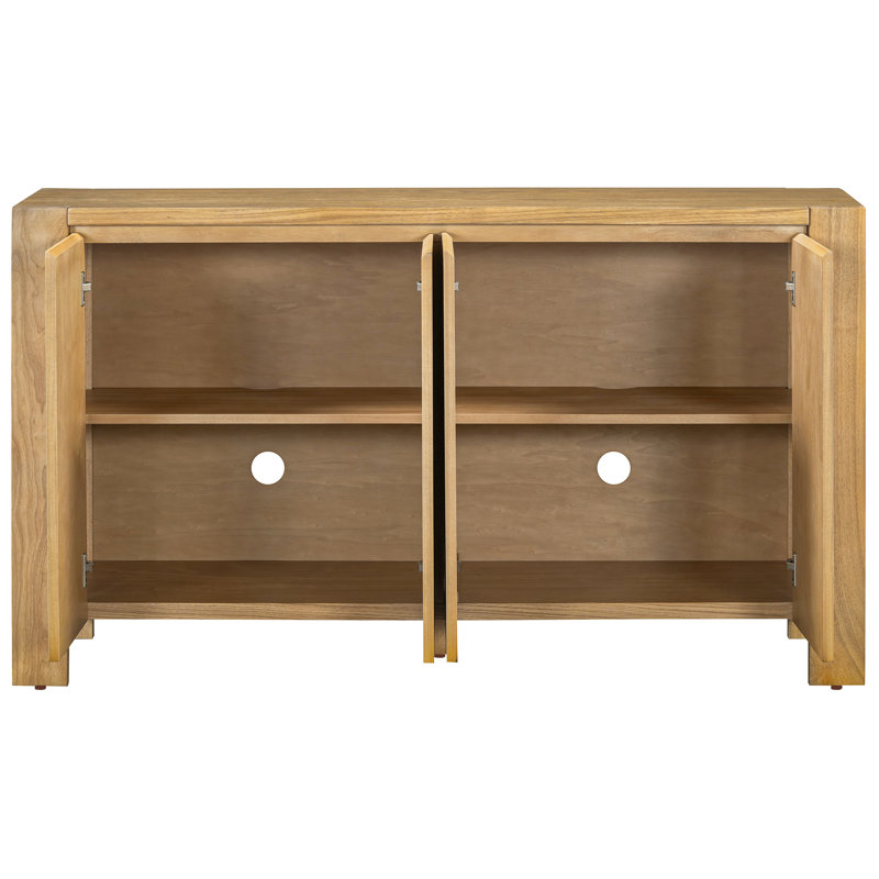 Buffet rétro en bois à 4 portes, rangement spacieux, aspect vieilli, armoire de protection pour les patins protecteurs de plancher, placage de chêne, structure
