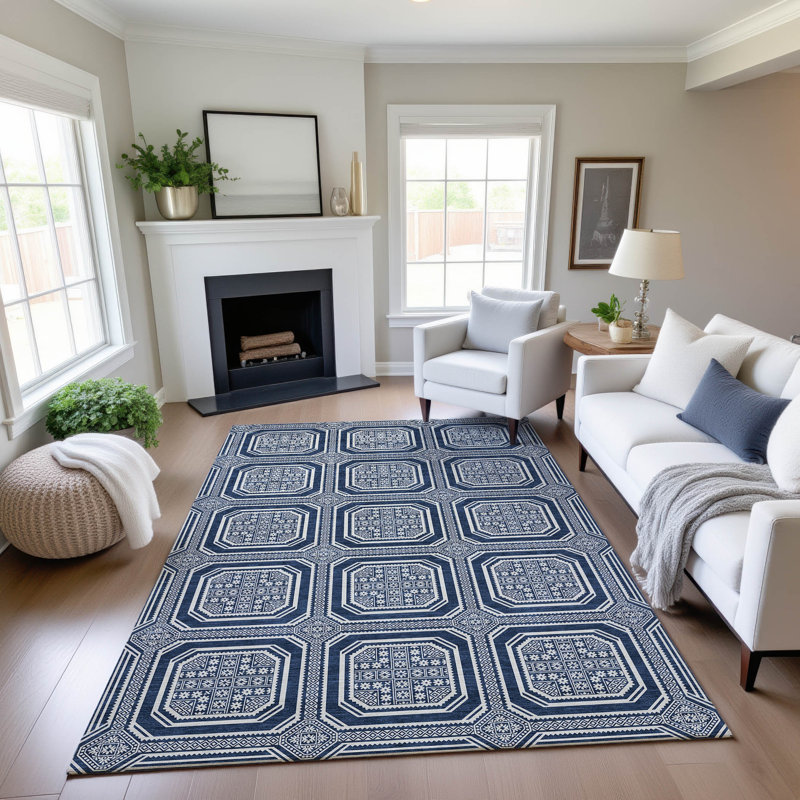 Premium Machine Washable Sykora AMF1451 Geometric Rug, Rectangle 3' x 5'