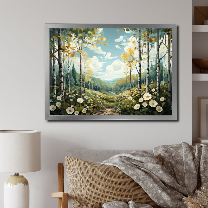 Birch Woods Silent Woods IV sur toile, Cadre photo argenté, H 30 po x l 40 po x P 1,5 po