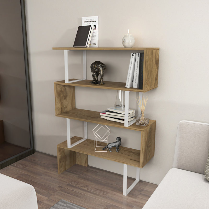 Malveaux 49'' H x 35'' W Geometric Bookcase, White/Oak