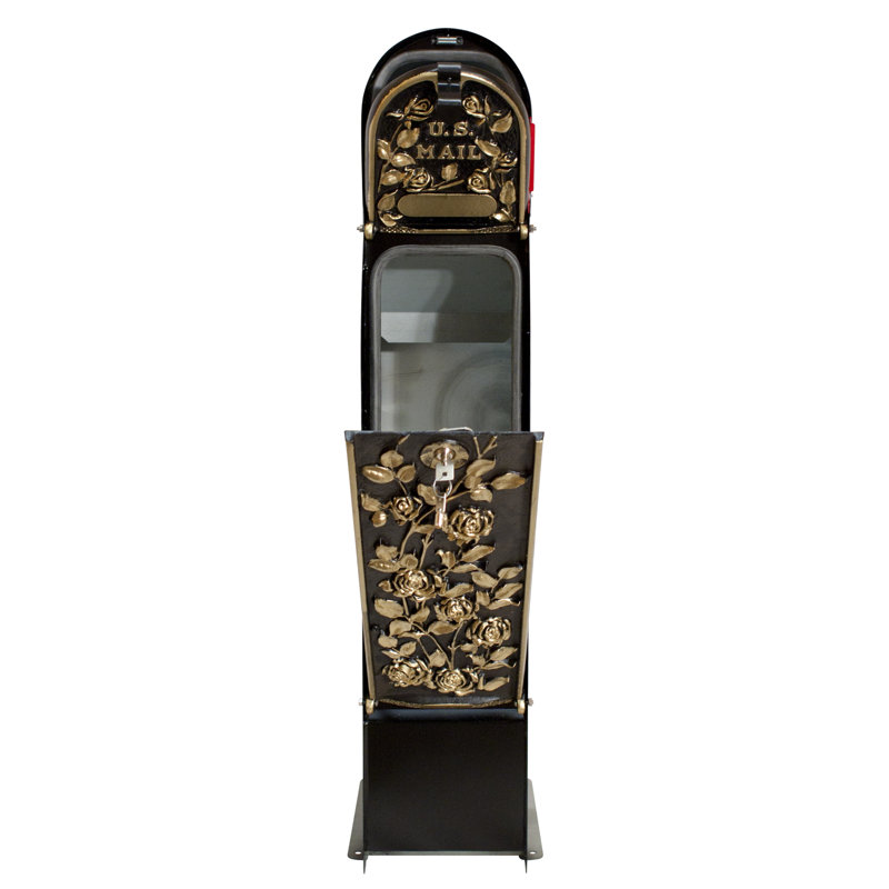 Morning Rose Black and Gold Locking Steel Mailbox
