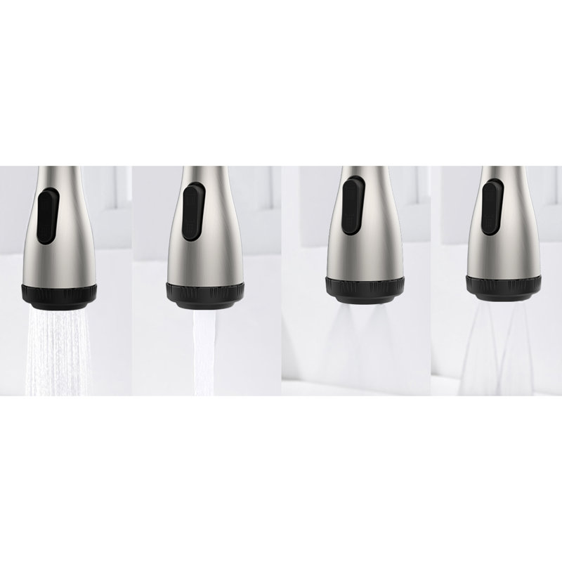Robinet de cuisine en acier inoxydable, finition nickel brossé, rétractable avec 4 modes, boucle verrouillable, anti-égratignure, pour éviers de bar, débit 1,8 gallons, buse rotative à 360 °, installation sans effort
