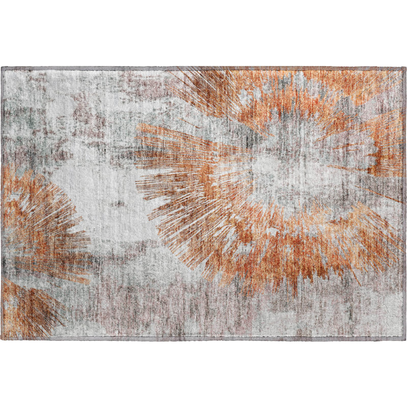 Premium Machine Washable Prisco Terracotta Rug, Rectangle 1'8" x 2'6"