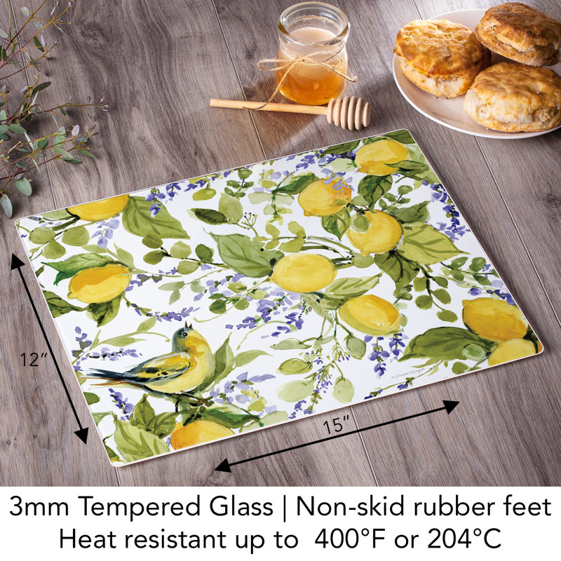 Watercolor Lemons Tempered Glass Cutting Board with Non-Slip Feet