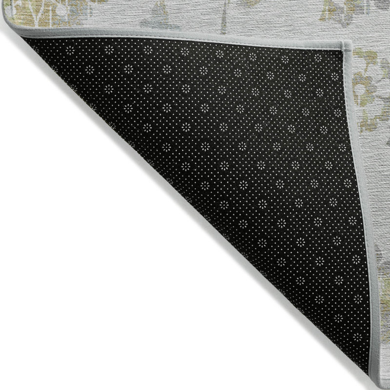 3' X 5' Silver Gray And Gold Floral Washable Indoor Outdoor Area Rug