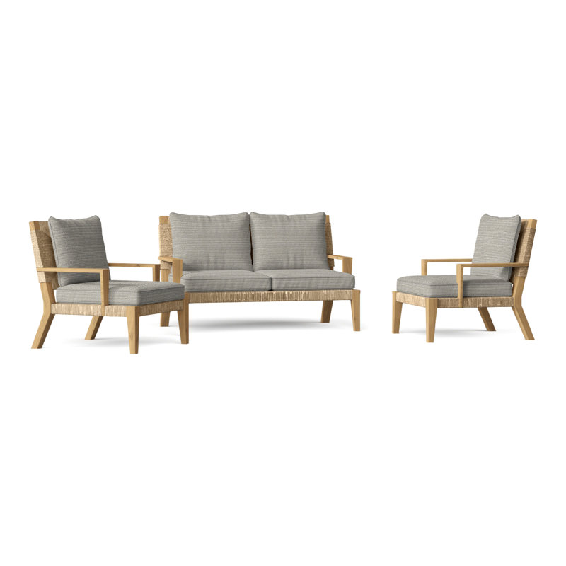 Hadley Outdoor 3 - Piece Teak Conversation Set, Perigold Arigato Morning Glory, Hadley Natural Rope