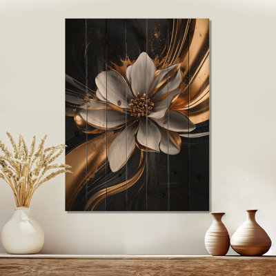 Pétale dorée dorée géométrie III - art mural en bois Dahlia - sur bois de pin naturel