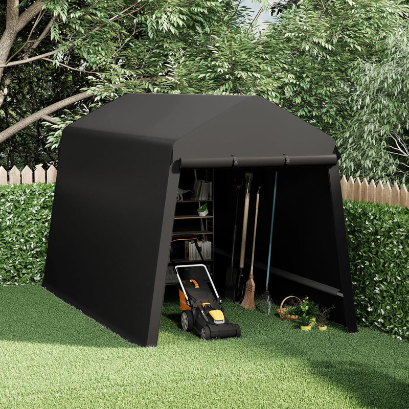Remise de rangement portative pour l'extérieur, structure en acier robuste avec portes à enroulement et ventilation, 7 x 12 pi, garage et jardin pour motos, VTT et outils, noir