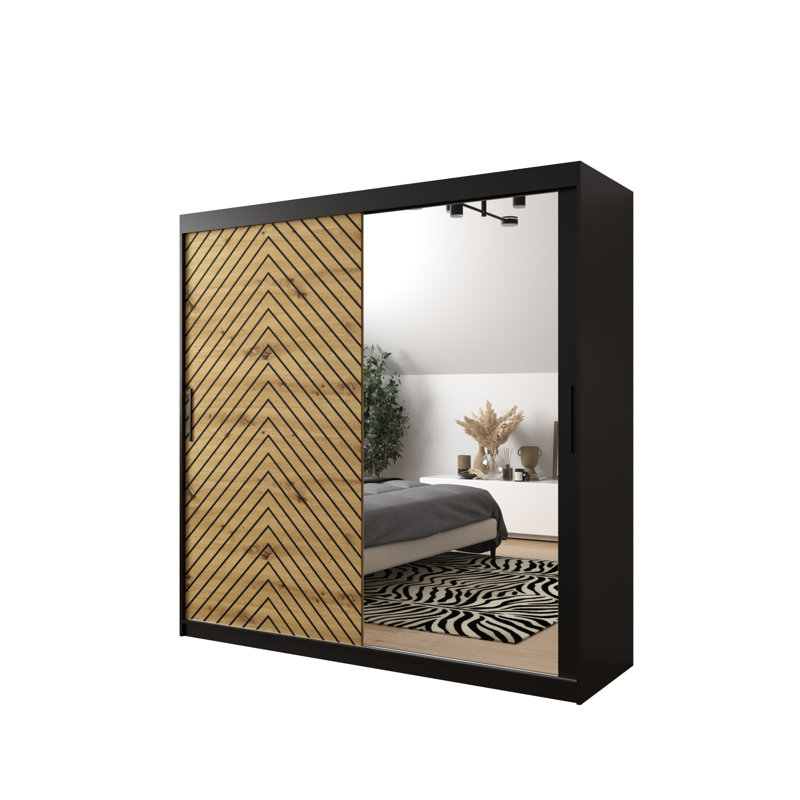 Aroldo 2 Door Manufactured Wood Wardrobe, 200cm H x 200cm W x 62cm D, Brown/Black