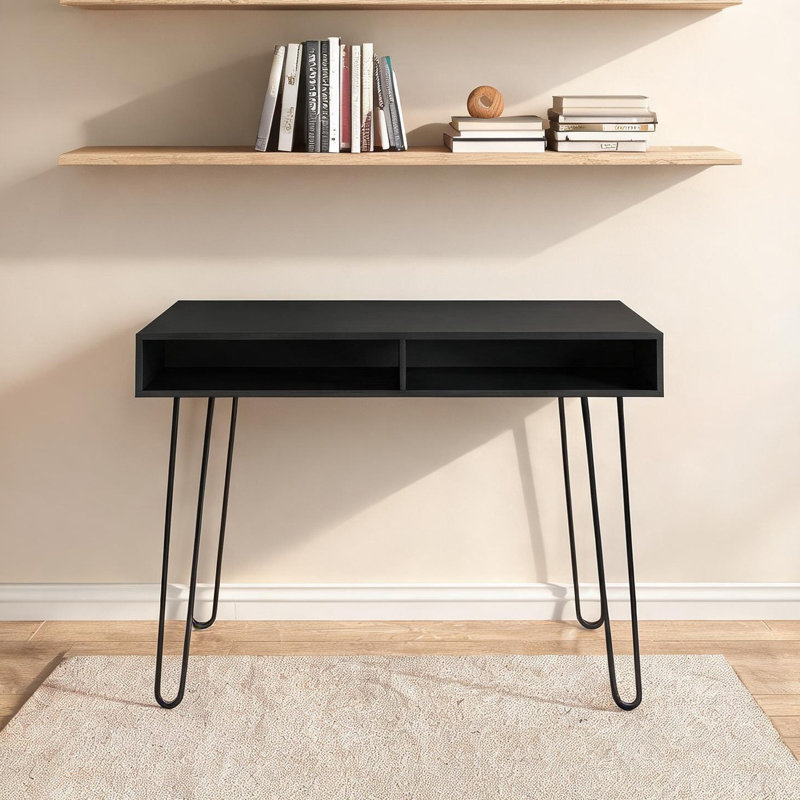 Bureau d'ordinateur en stratifié synthétique avec base en épingle à cheveux et casiers ouverts, poste de travail de bureau à domicile de 40 pouces