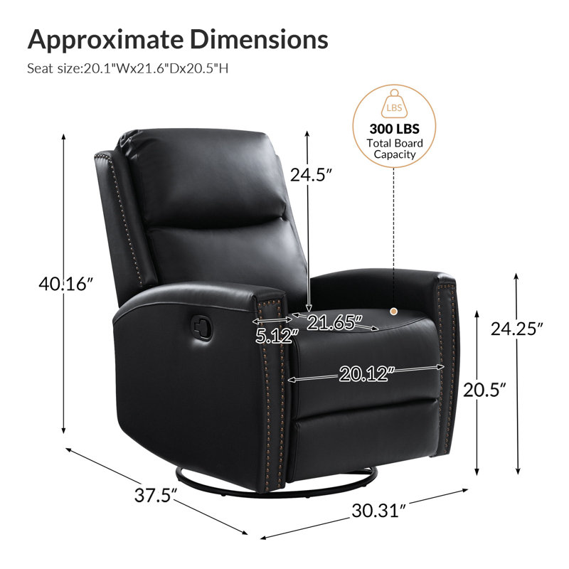 Ramus 30.31'' Wide Genuine Leather Swivel Rocker Recliner Set of 2, Black