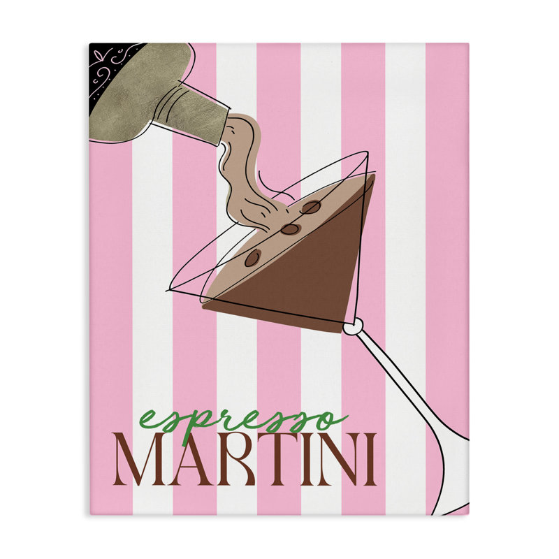 Martini espresso sur toile à rayures roses, design par DEIDRE MOSher, H 48 po x l 36 po