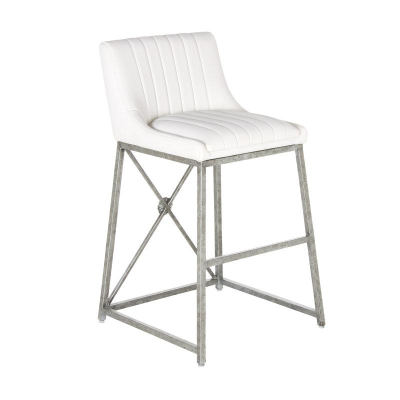 Medallion Stool, White, Royal Silver, Counter Stool (26'' Seat Height)