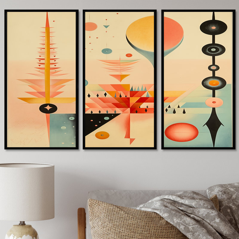 Brette - ensemble de reproductions d'art mural géométrique, H 28 po x l 36 po x P 1 po, Cadre flottant noir