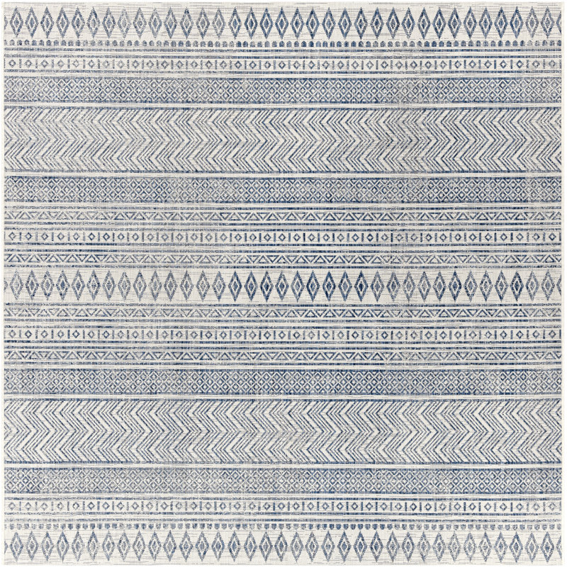 Intérieur / extérieur Isidro en polypropylène tissé à la machine, Beige/Blue, Carré 7 pi 10 po