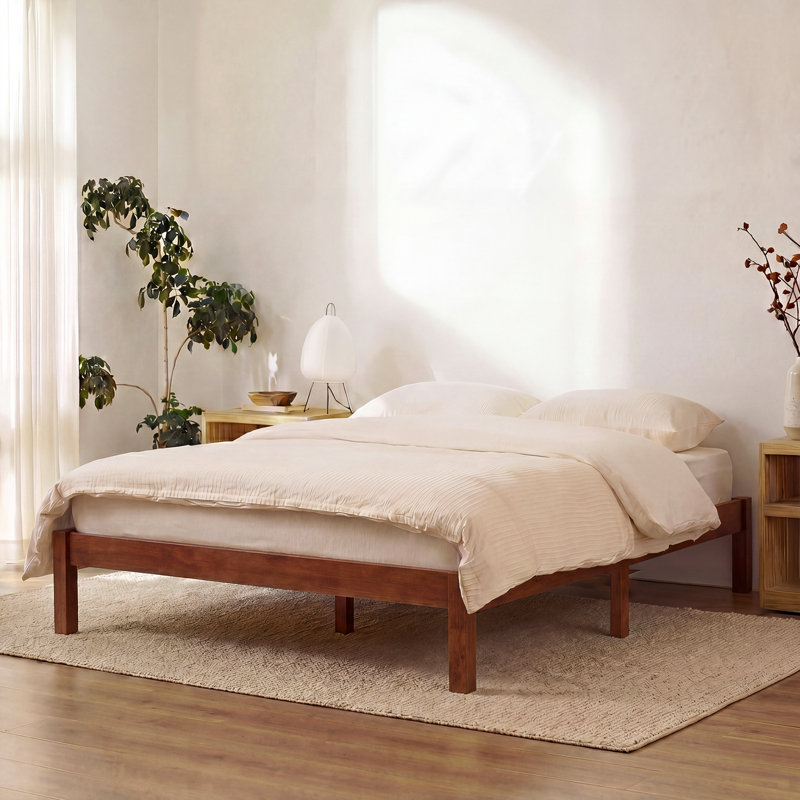 Lit plateforme classique en bois massif, simple, finition cerisier, aucun sommier requis, assemblage facile, Cerisier