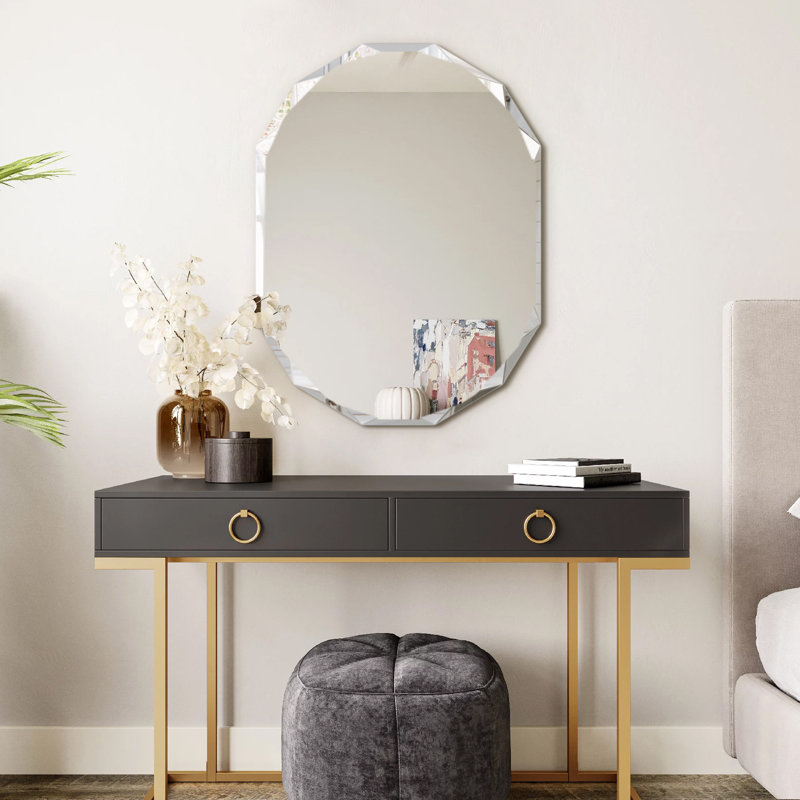 Oval Beveled Frameless Bathroom Vanity Mirror Decorative Wall Accent Mirror Diamond Bevel, 29.9" x 19.7"