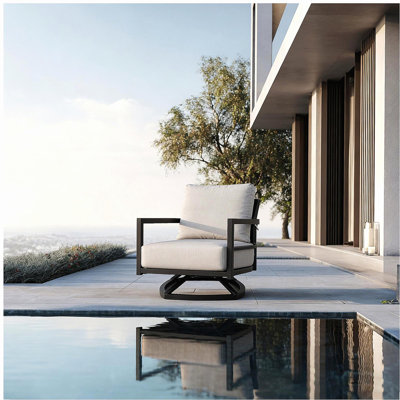 Modern Outdoor Fully Weld Swivel Lounge Chair–Premium Aluminum Frame in Ember Black,Ergonomic Backrest,Boat-Shaped Base Design,Smooth 360°Rotation & Outdoor-Grade Sunbrella Cushion,Weather-Resistant