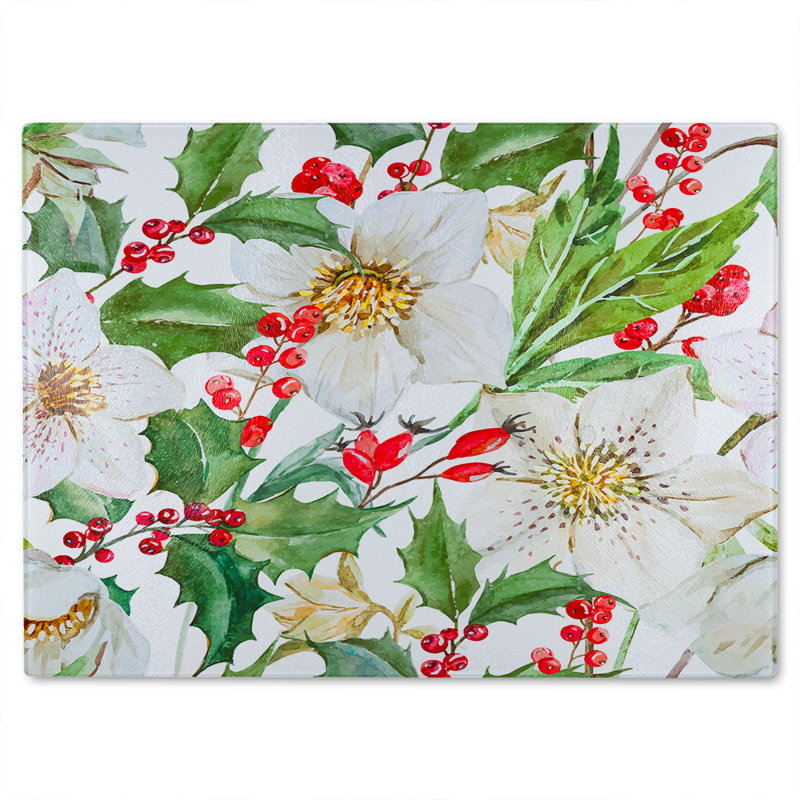 Watercolour Christmas Pattern Glass Chopping Board