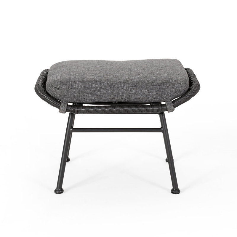 Montana Faux Rattan Outdoor Patio Ottoman With Cushion (Set Of 2), Gray