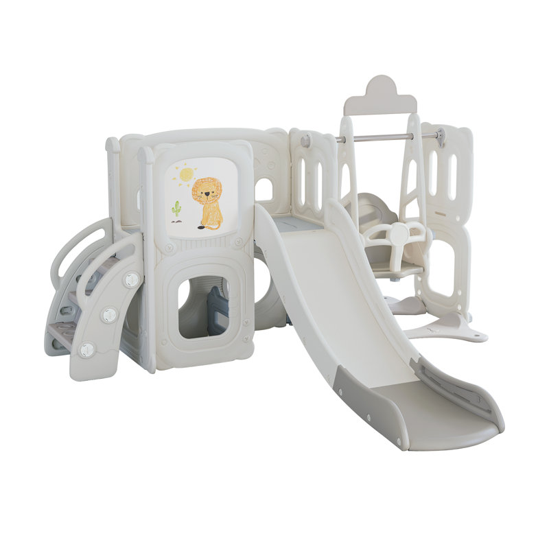 Ikkle 5 in 1 Kids Toddler Slide and Swing Set, Toddlers Playground Climber Slide Playset, Gray