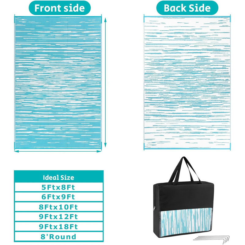 Reversible Plastic Outdoor Rug Waterproof for Patios Clearance,Camping RV,Picnic,Backyard,Deck,Balcony,Porch