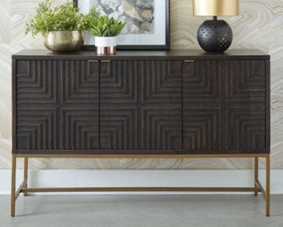 Elinmore 58" Brown and Gold Geometric Accent Cabinet