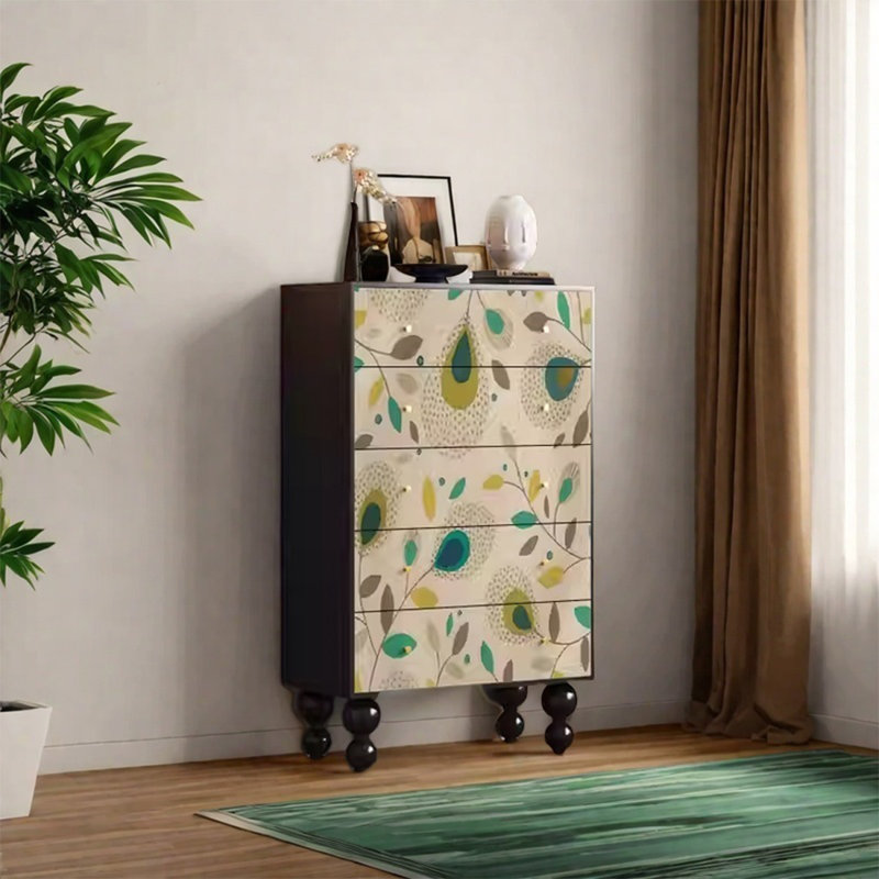 Armoire de rangement en noyer massif avec 5 tiroirs