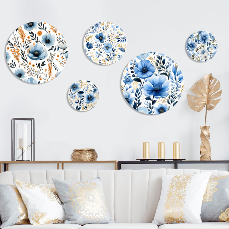Étienne - ensemble d'art mural floral rond 5 pièces