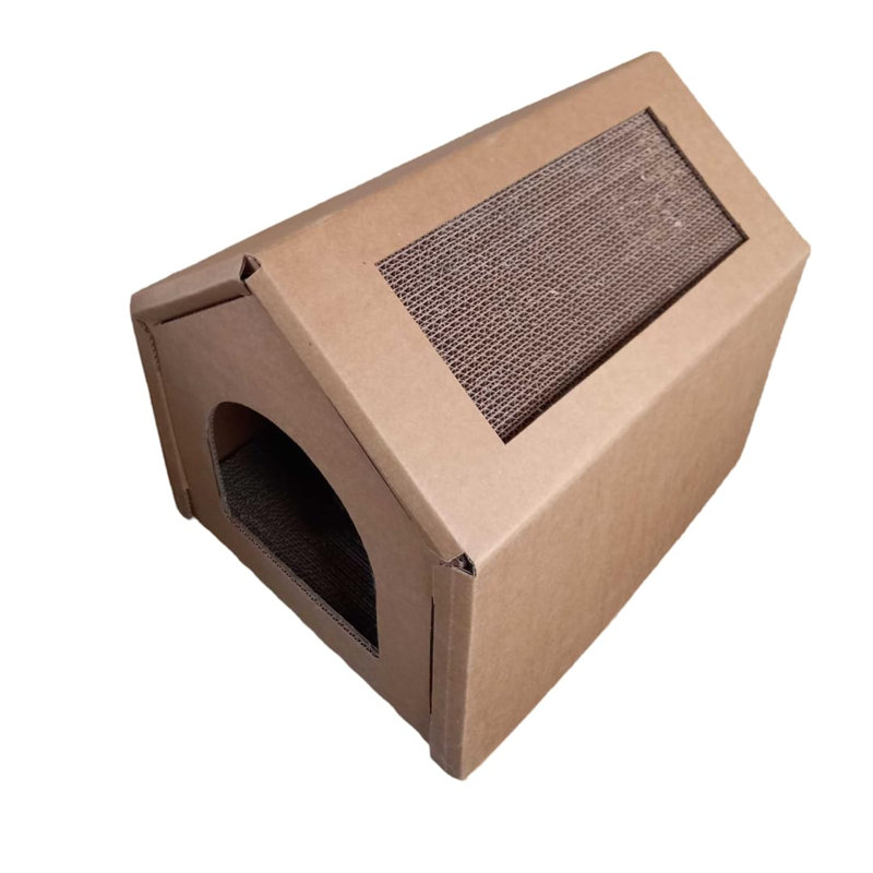  Maison de chat confortable avec des patins à griffer, maison de chat en carton ondulé - de taille moyenne, robuste et écologique, refuge de chat parfait pour les chats d'intérieur.