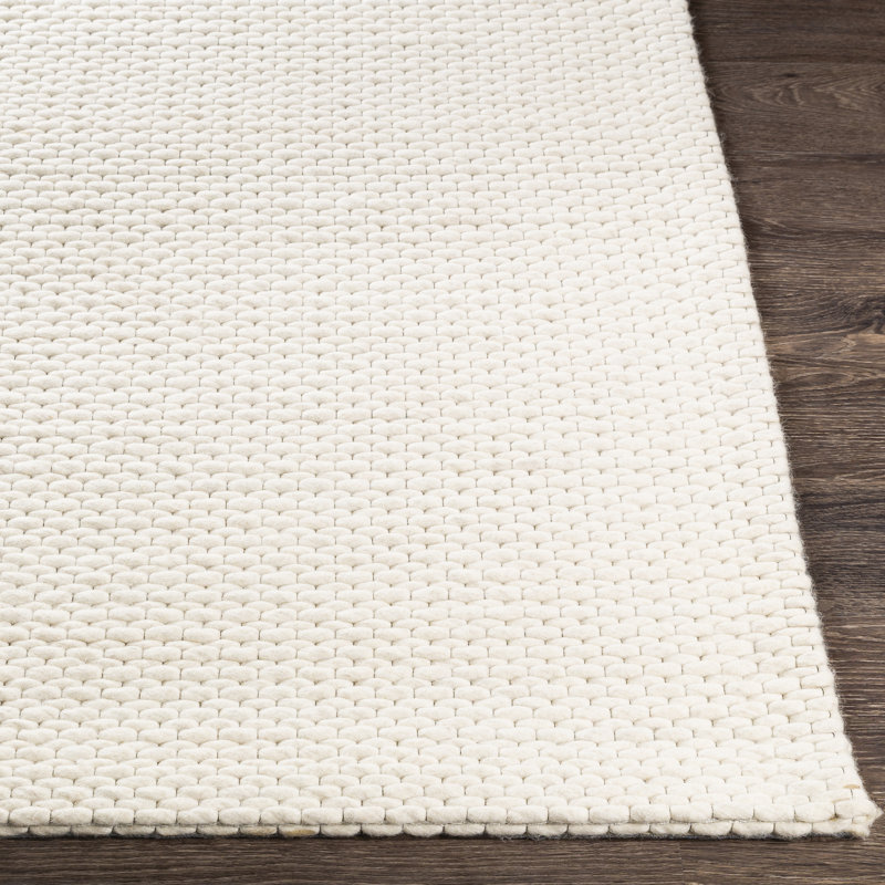 Tapis crème / ivoire en laine tissé à plat à la main Soghomon, Rectangle 8 pi 10 po x 12 pi