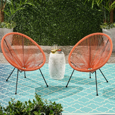 Paquet de 2 chaises orange d'extérieur, structure en acier tressé, pour une détente optimale en plein air. Style moderne et classique, minimaliste.