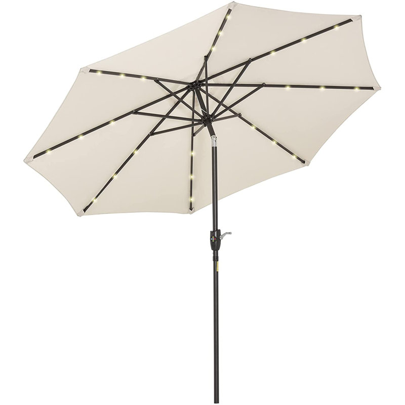 269cm Lighted Tilt Market Parasol, Crank Lift, White