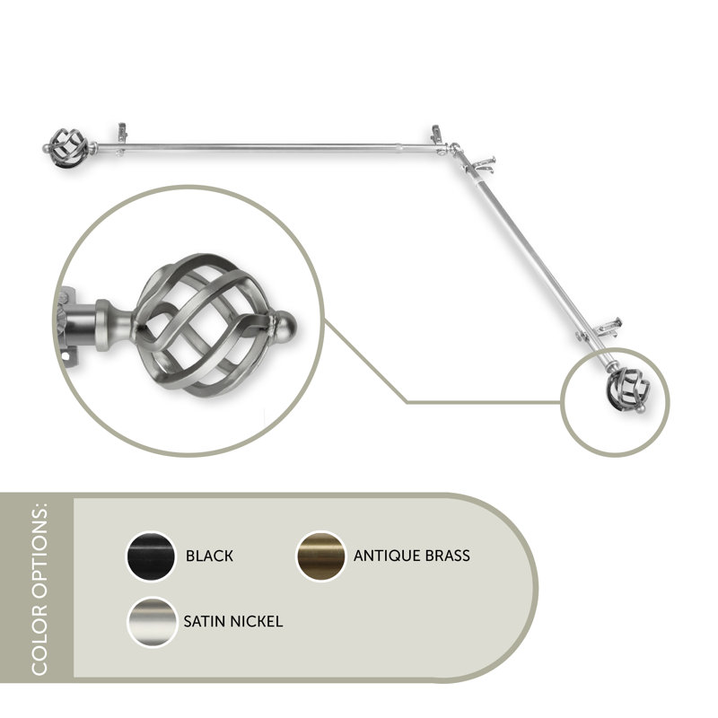 Tringle à rideaux simple en métal réglable Leavens, 66 po à 120 po, Nickel satiné