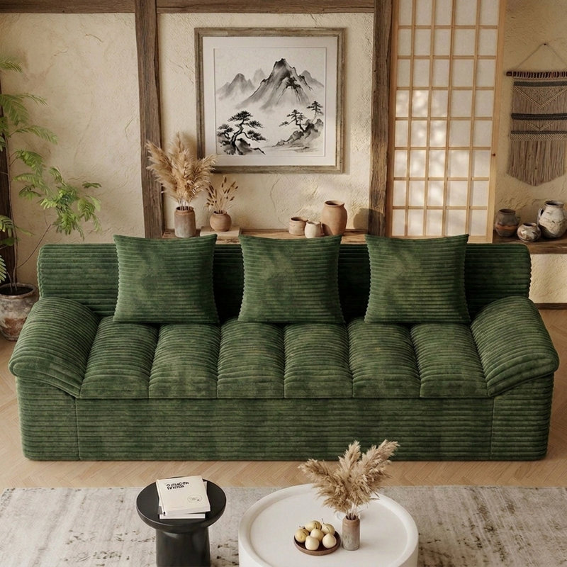 Causeuse de 71 po avec accoudoirs inclinables et coussin double 71 po., Vert