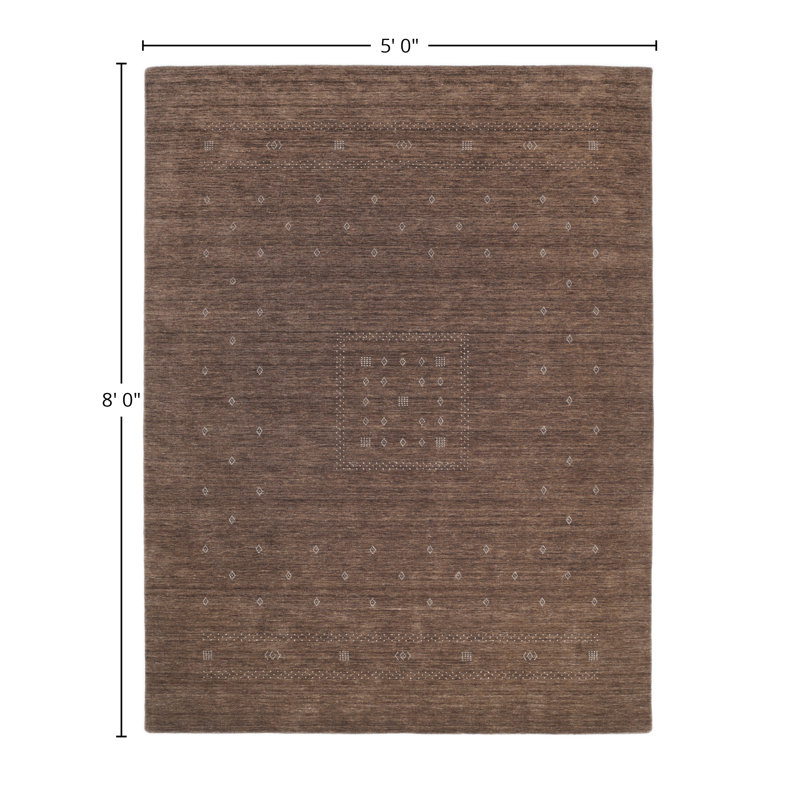 Simi Hand Knotted Cotton/Wool Southwestern Area Rug, Dark Brown, Rectangle 5' x 8'