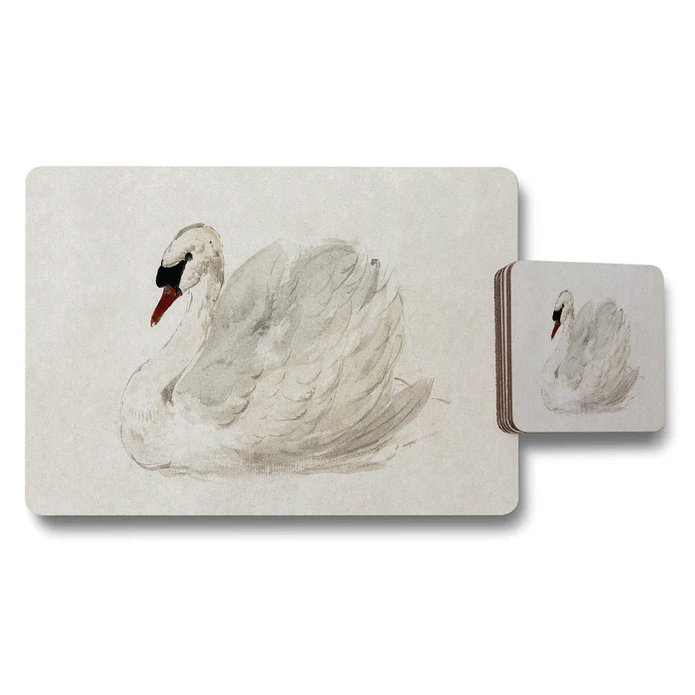 Swan Watercolor Placemats And Coaster Set For Elegant Dining