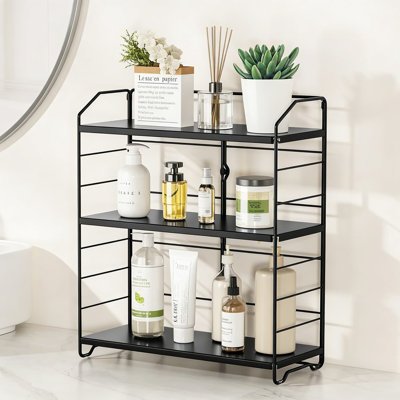 3-Tier Bathroom Counter Organizer With Adjustable Dividers, Premium Metal Makeup And Skincare Storage Shelf For Vanity Countertop, Multifunctional Home Organization