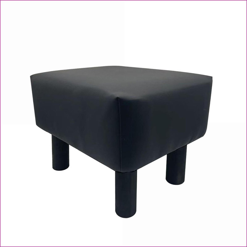 Ensemble de 2 repose-pieds en similicuir noir avec pieds en bois | Noir | Bois