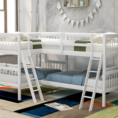 Twin L-Shaped Bunk Bed with Ladder, Space-Saving Corner Bed Frame, Twin Size, White