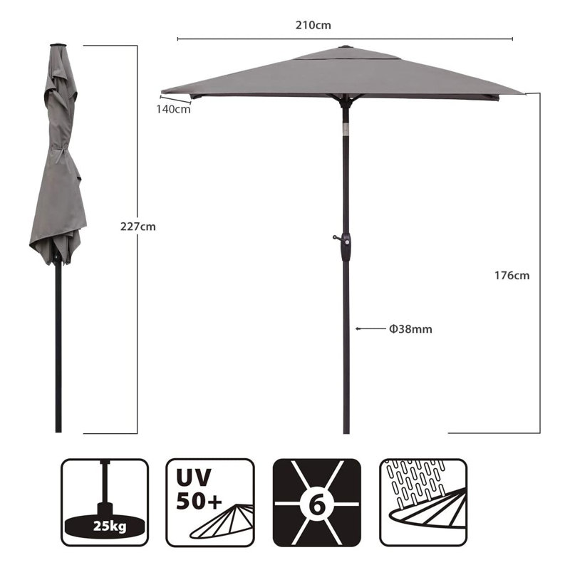 Bohrer 210cm X 140cm Rectangular Traditional Parasol, Cappuccino
