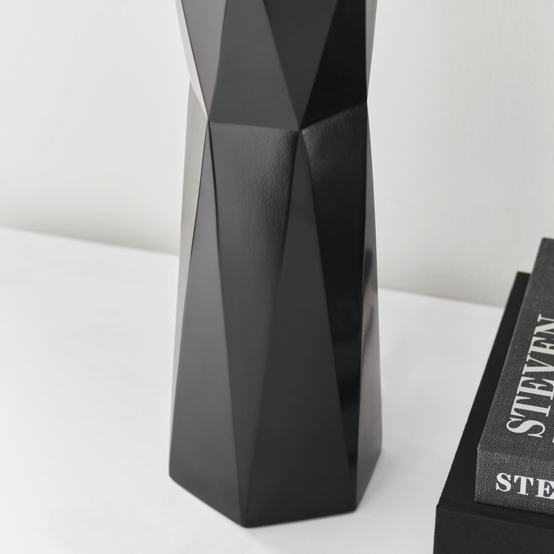 Gloss Black Resin Table Lamp with White Linen Shade