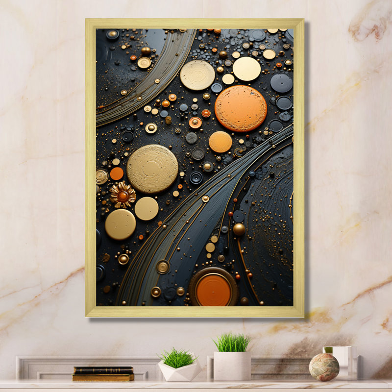 Impression sur toile «Gold Grey Industrial Elegance III - Abstract Collages», Encadrement doré, H 40 po x l 30 po x P 1,5 po